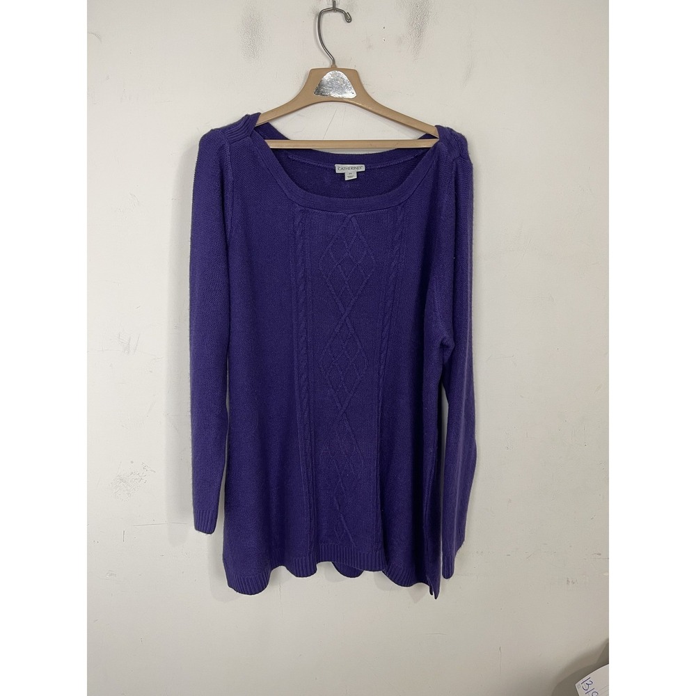 Catherines Womens Sweater 2X Purple Cable Knit Jewel Tone Winter Cozy Stretch